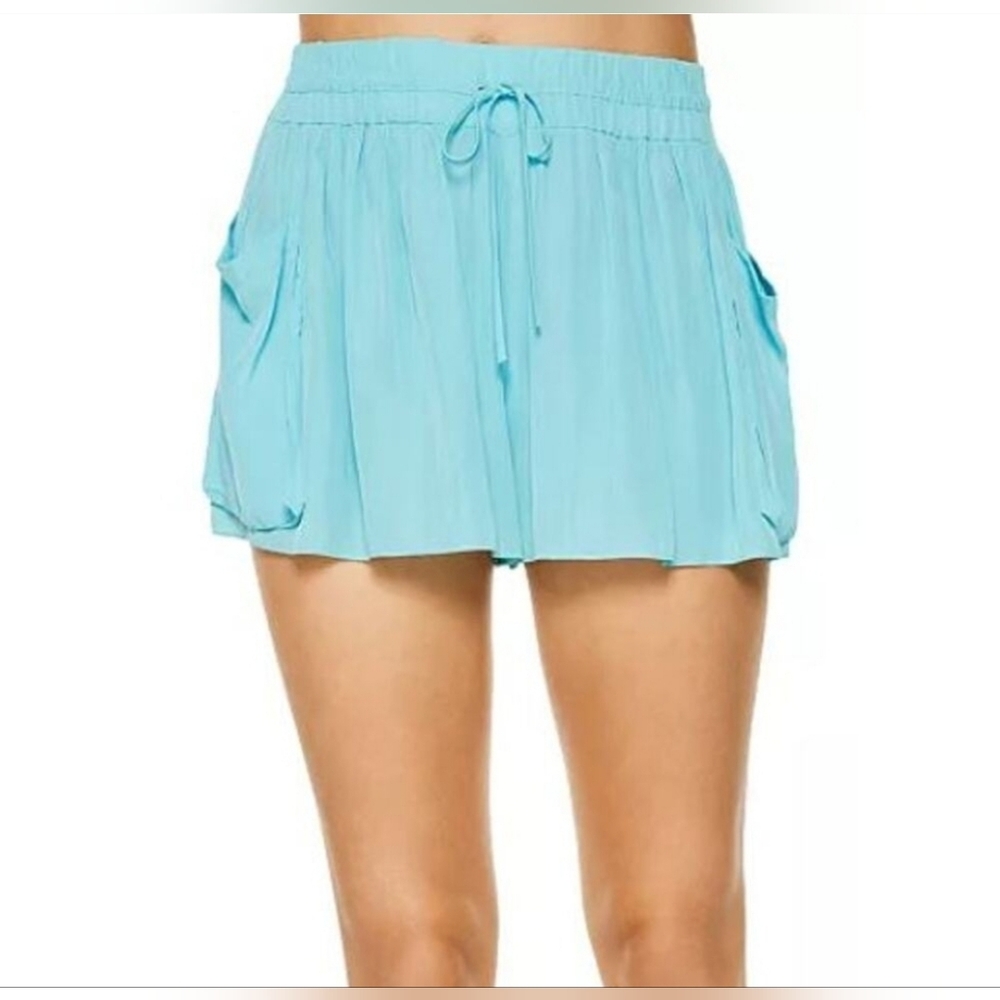 Ramy Brook Austin Drawstring Shorts Mini in Aqua Pull On Size XXS